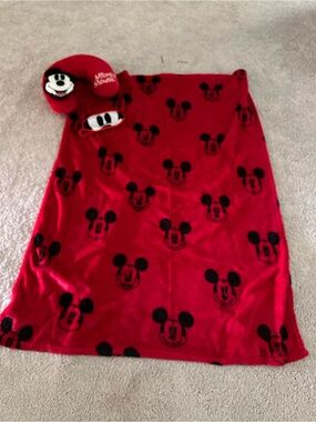Disney Mickey Red and Black Mickey Mouse Plush Blanket Set with Travel Pillow